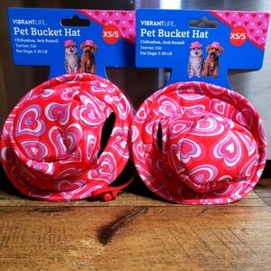 Set Of 2 Sz XS Vibrant Red Heart Pet Bucket Hat